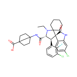 CCN1[C@@H](C(=O)NC23CCC(C(=O)O)(CC2)CC3)[C@H](c2cccc(Cl)c2F)[C@]2(C(=O)Nc3cc(Cl)ccc32)C12CCCCC2 ZINC001772600318