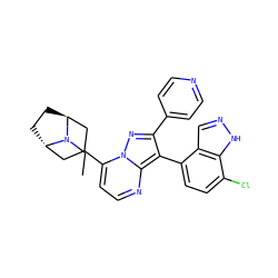 CCN1[C@H]2CC[C@H]1CC(c1ccnc3c(-c4ccc(Cl)c5[nH]ncc45)c(-c4ccncc4)nn13)C2 ZINC000101299435