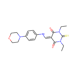 CCN1C(=O)C(=CNc2ccc(N3CCOCC3)cc2)C(=O)N(CC)C1=S ZINC000005823301