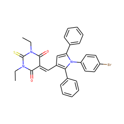 CCN1C(=O)C(=Cc2cc(-c3ccccc3)n(-c3ccc(Br)cc3)c2-c2ccccc2)C(=O)N(CC)C1=S ZINC000169330176