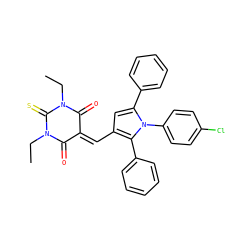 CCN1C(=O)C(=Cc2cc(-c3ccccc3)n(-c3ccc(Cl)cc3)c2-c2ccccc2)C(=O)N(CC)C1=S ZINC000169330172
