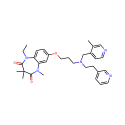 CCN1C(=O)C(C)(C)C(=O)N(C)c2cc(OCCCN(CCc3cccnc3)Cc3ccncc3C)ccc21 ZINC000139546563