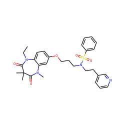 CCN1C(=O)C(C)(C)C(=O)N(C)c2cc(OCCCN(CCc3cccnc3)S(=O)(=O)c3ccccc3)ccc21 ZINC000139601750