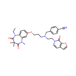 CCN1C(=O)C(C)(C)C(=O)N(C)c2cc(OCCCN(CCn3ccc4ccoc4c3=O)Cc3ccc(C#N)cc3)ccc21 ZINC000139568557