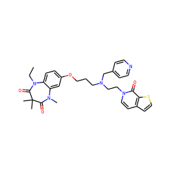 CCN1C(=O)C(C)(C)C(=O)N(C)c2cc(OCCCN(CCn3ccc4ccsc4c3=O)Cc3ccncc3)ccc21 ZINC000204822226