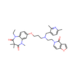 CCN1C(=O)C(C)(C)C(=O)N(C)c2cc(OCCCN(CCn3ccc4occc4c3=O)Cc3ccc(C)nc3C)ccc21 ZINC000139601915
