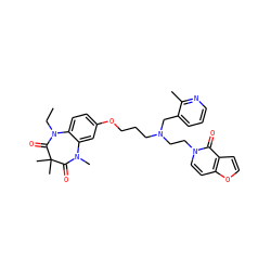 CCN1C(=O)C(C)(C)C(=O)N(C)c2cc(OCCCN(CCn3ccc4occc4c3=O)Cc3cccnc3C)ccc21 ZINC000139592833