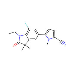 CCN1C(=O)C(C)(C)c2cc(-c3ccc(C#N)n3C)cc(F)c21 ZINC000029133278