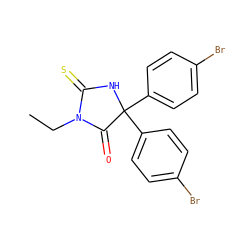 CCN1C(=O)C(c2ccc(Br)cc2)(c2ccc(Br)cc2)NC1=S ZINC000013642235