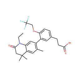CCN1C(=O)CC(C)(C)c2cc(C)c(-c3cc(CCC(=O)O)ccc3OCC(F)(F)F)cc21 ZINC000028952260