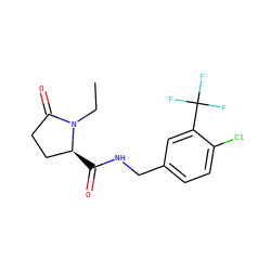 CCN1C(=O)CC[C@@H]1C(=O)NCc1ccc(Cl)c(C(F)(F)F)c1 ZINC000095565057