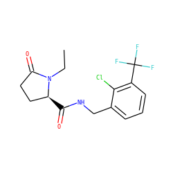 CCN1C(=O)CC[C@@H]1C(=O)NCc1cccc(C(F)(F)F)c1Cl ZINC000095565717