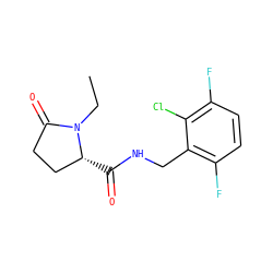 CCN1C(=O)CC[C@H]1C(=O)NCc1c(F)ccc(F)c1Cl ZINC000095565315
