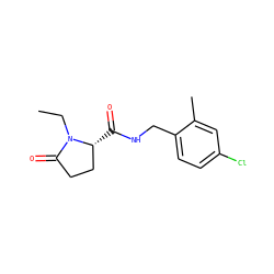 CCN1C(=O)CC[C@H]1C(=O)NCc1ccc(Cl)cc1C ZINC000095565710