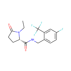 CCN1C(=O)CC[C@H]1C(=O)NCc1ccc(F)cc1C(F)(F)F ZINC000095565571