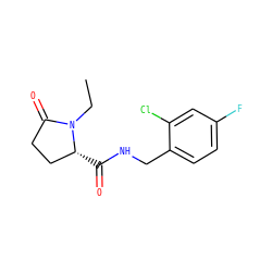 CCN1C(=O)CC[C@H]1C(=O)NCc1ccc(F)cc1Cl ZINC000058582690