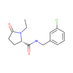 CCN1C(=O)CC[C@H]1C(=O)NCc1cccc(Cl)c1 ZINC000058590575