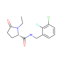 CCN1C(=O)CC[C@H]1C(=O)NCc1cccc(Cl)c1F ZINC000095565610