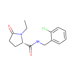 CCN1C(=O)CC[C@H]1C(=O)NCc1ccccc1Cl ZINC000058592402