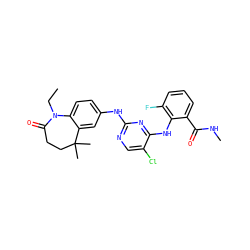 CCN1C(=O)CCC(C)(C)c2cc(Nc3ncc(Cl)c(Nc4c(F)cccc4C(=O)NC)n3)ccc21 ZINC000066058885