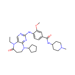 CCN1C(=O)CCN(C2CCCC2)c2nc(Nc3ccc(C(=O)NC4CCN(C)CC4)cc3OC)ncc21 ZINC000061958563