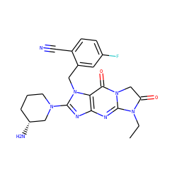 CCN1C(=O)Cn2c1nc1nc(N3CCC[C@@H](N)C3)n(Cc3cc(F)ccc3C#N)c1c2=O ZINC000147200178