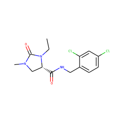 CCN1C(=O)N(C)C[C@H]1C(=O)NCc1ccc(Cl)cc1Cl ZINC000095565587