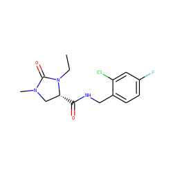 CCN1C(=O)N(C)C[C@H]1C(=O)NCc1ccc(F)cc1Cl ZINC000095566120