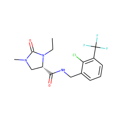 CCN1C(=O)N(C)C[C@H]1C(=O)NCc1cccc(C(F)(F)F)c1Cl ZINC000095566101