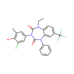 CCN1C(=O)N(c2cc(C)c(O)c(Cl)c2)C(=O)N(c2ccccc2)c2cc(C(F)(F)F)ccc21 ZINC000096928730