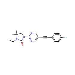 CCN1C(=O)N(c2ncc(C#Cc3ccc(F)cc3)cn2)CC1(C)C ZINC000144966322