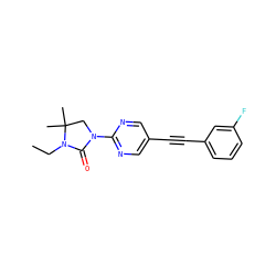 CCN1C(=O)N(c2ncc(C#Cc3cccc(F)c3)cn2)CC1(C)C ZINC000145223634