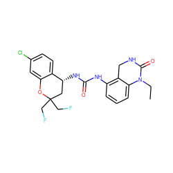 CCN1C(=O)NCc2c(NC(=O)N[C@@H]3CC(CF)(CF)Oc4cc(Cl)ccc43)cccc21 ZINC000144256204