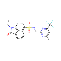 CCN1C(=O)c2cccc3c(S(=O)(=O)NCc4nc(C)cc(C(F)(F)F)n4)ccc1c23 ZINC000169308109