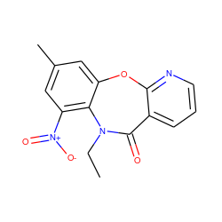 CCN1C(=O)c2cccnc2Oc2cc(C)cc([N+](=O)[O-])c21 ZINC000006385119