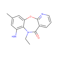CCN1C(=O)c2cccnc2Oc2cc(C)cc(N)c21 ZINC000005841312
