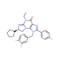 CCN1C(=O)c2nc(-c3ccc(F)cc3)n(Cc3ccc(F)c(F)c3)c2N2C[C@@H](C3CCCC3)N=C12 ZINC000071340365