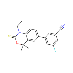 CCN1C(=S)OC(C)(C)c2cc(-c3cc(F)cc(C#N)c3)ccc21 ZINC000013488882