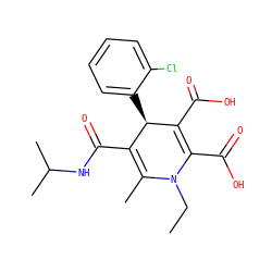 CCN1C(C)=C(C(=O)NC(C)C)[C@@H](c2ccccc2Cl)C(C(=O)O)=C1C(=O)O ZINC000013553487