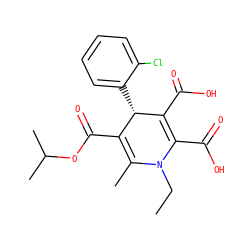 CCN1C(C)=C(C(=O)OC(C)C)[C@H](c2ccccc2Cl)C(C(=O)O)=C1C(=O)O ZINC000003776693