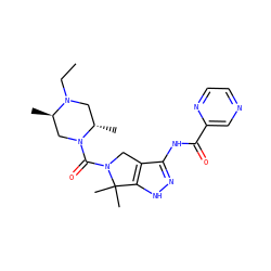 CCN1C[C@H](C)N(C(=O)N2Cc3c(NC(=O)c4cnccn4)n[nH]c3C2(C)C)C[C@H]1C ZINC000114181158