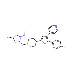 CCN1C[C@H](O)C[C@H]1CN1CCC(c2cc(-c3ccncc3)c(-c3ccc(F)cc3)[nH]2)CC1 ZINC000029125571