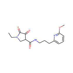 CCN1CC(C(=O)NCCCc2cccc(OC)n2)C(=O)C1=O ZINC000141980294