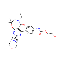 CCN1CC(C)(C)Oc2nc(N3[C@H]4CC[C@H]3COC4)nc(-c3ccc(NC(=O)OCCO)cc3)c2C1=O ZINC000225304341