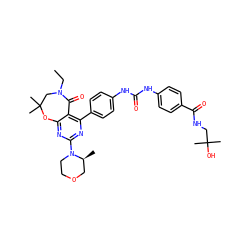 CCN1CC(C)(C)Oc2nc(N3CCOC[C@@H]3C)nc(-c3ccc(NC(=O)Nc4ccc(C(=O)NCC(C)(C)O)cc4)cc3)c2C1=O ZINC000217991749