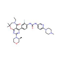 CCN1CC(C)(C)Oc2nc(N3CCOC[C@@H]3C)nc(-c3ccc(NC(=O)Nc4ccc(N5CCN(C)CC5)nc4)c(F)c3)c2C1=O ZINC000205305512
