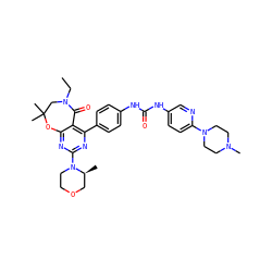 CCN1CC(C)(C)Oc2nc(N3CCOC[C@@H]3C)nc(-c3ccc(NC(=O)Nc4ccc(N5CCN(C)CC5)nc4)cc3)c2C1=O ZINC000142206738