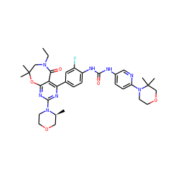 CCN1CC(C)(C)Oc2nc(N3CCOC[C@@H]3C)nc(-c3ccc(NC(=O)Nc4ccc(N5CCOCC5(C)C)nc4)c(F)c3)c2C1=O ZINC000205337354