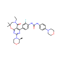 CCN1CC(C)(C)Oc2nc(N3CCOC[C@@H]3C)nc(-c3ccc(NC(=O)Nc4ccc(N5CCOCC5)cc4)c(F)c3)c2C1=O ZINC000205321426
