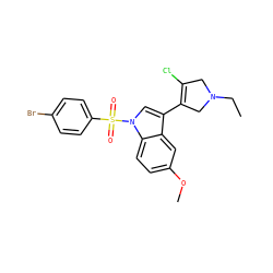 CCN1CC(Cl)=C(c2cn(S(=O)(=O)c3ccc(Br)cc3)c3ccc(OC)cc23)C1 ZINC000072176351
